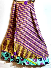 Incredible-art Vintage Silk Sari Magic Wrap Skirt Reversible Double Layer skirt,