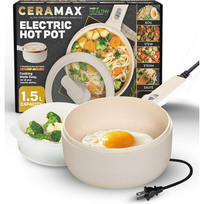 Ceramax Electric Skillet Nonstick Mini Hot Pot Frying Pan with Lid