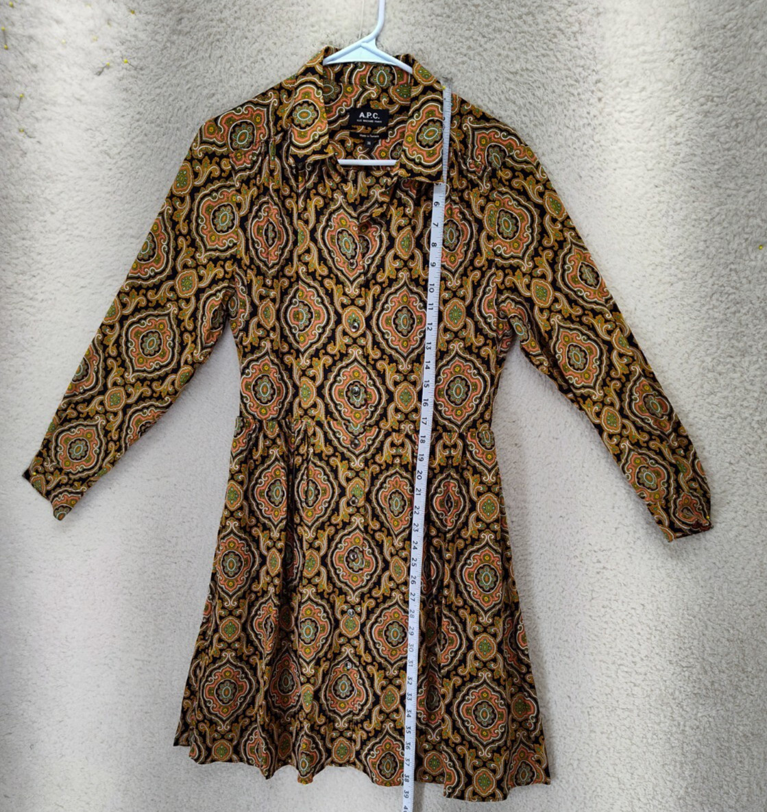 APC Women Dress 36 Black Patterned Silk Blend Long Sleeve Button Up Knee Length View 6