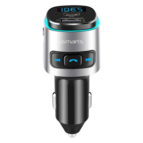 Transmisor FM Bluetooth con USB y cargador de coche USB-C PD 18W 4smarts Negro - Photo 2/6