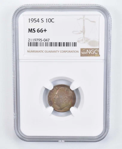 MS66+ 1954-S Roosevelt Dime - Graded NGC Great Tone *8014