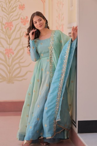 Elegante nuovo abito organza oro pedding con dupatta per ricevimento e abbigliamento festa - Foto 2 di 12