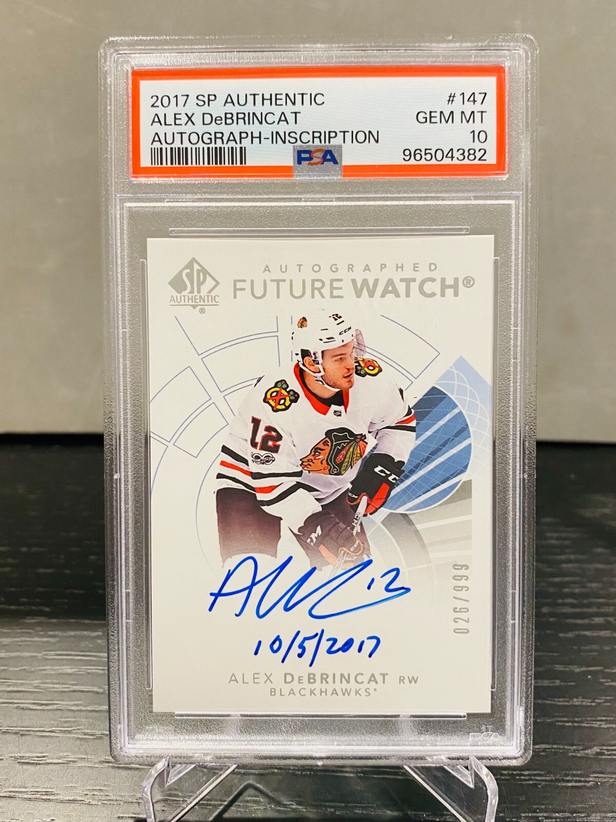 2017-18 SP Authentic ALEX DEBRINCAT Future Watch Auto Inscribed Rookie PSA 10