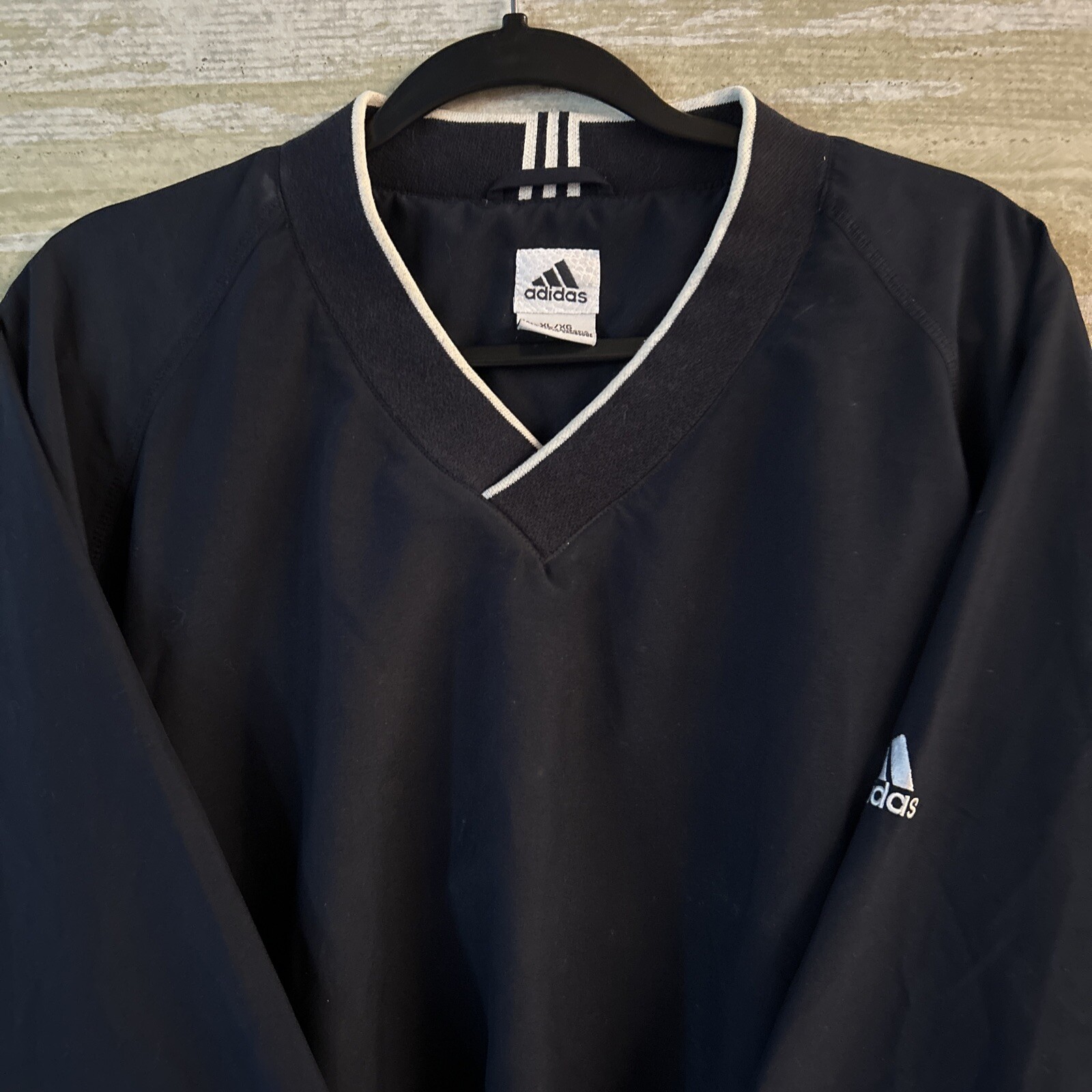 Adidas Mens V Neck Windbreaker XL Lined Zip Pockets Navy Blue Climashell