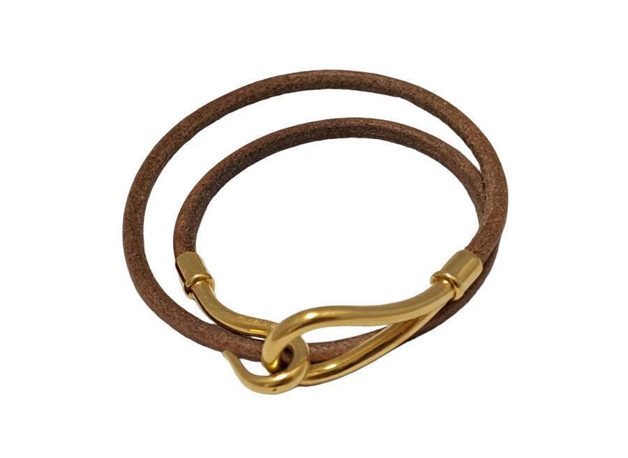 Authentic HERMES Jumbo Choker double rolled leather GP Gold