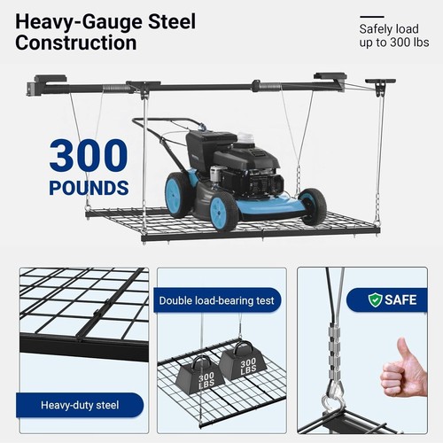 GL1 Overhead Garage Lifting Storage Rack 4x4 Ft Heavy Duty Metal Garage Ceiling - Picture 2 of 7