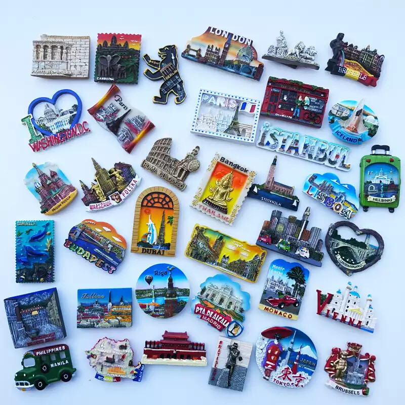 Recuerdos magnéticos de ciudades icónicas y monumentos imán de nevera de Europa Asia