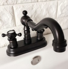 Oil Rubbed Bronze 4 Centerset 2 Holes Bathroom Faucet Swivel Basin Mixer Tap