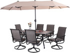 Patio Dining Set 8 Pieces Outdoor Metal Furniture Set with 13Ft Double-Sided Pat