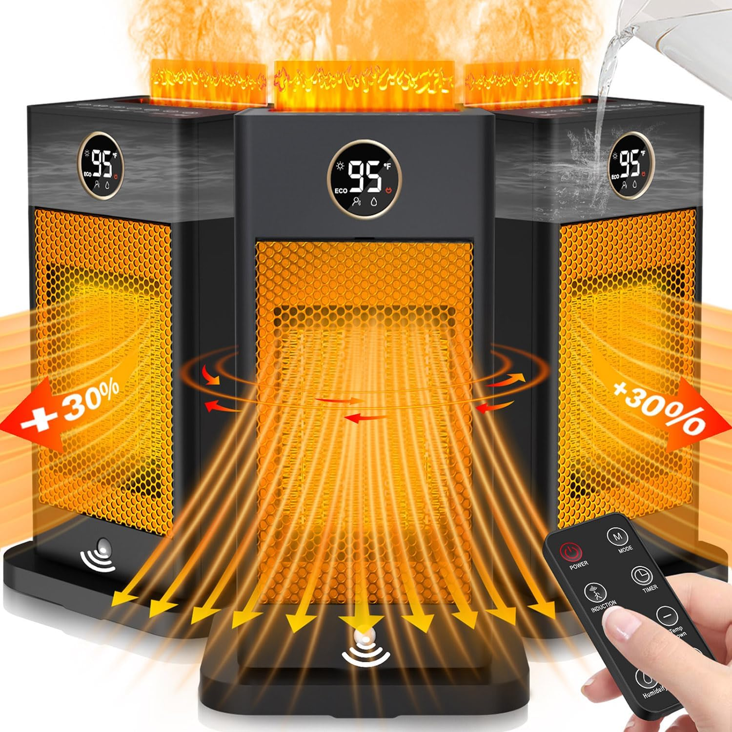 Space Heater with Humidifier, 3-In-1 Space Heaters for Indoor Use with Motion Se-image