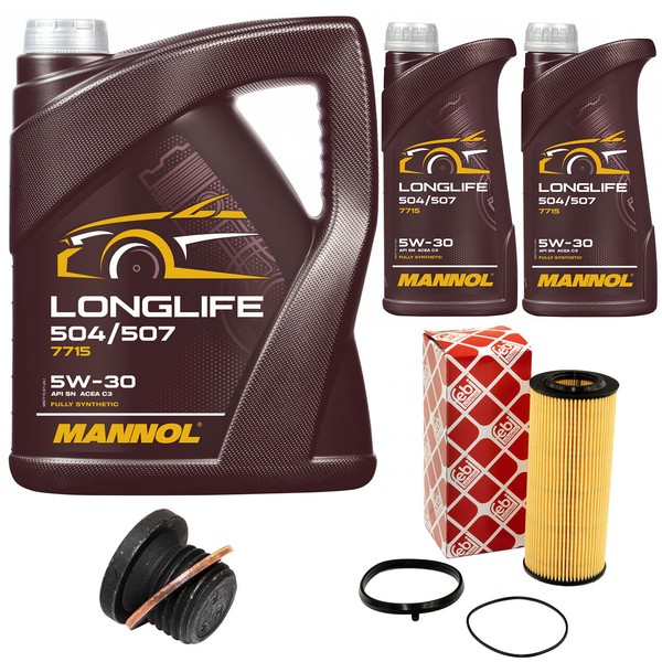 MotoröL Set Mannol 5W30 7 Liter + ÖLfilter + Schraube FüR Audi A4 A5 A6 A7 VW-image