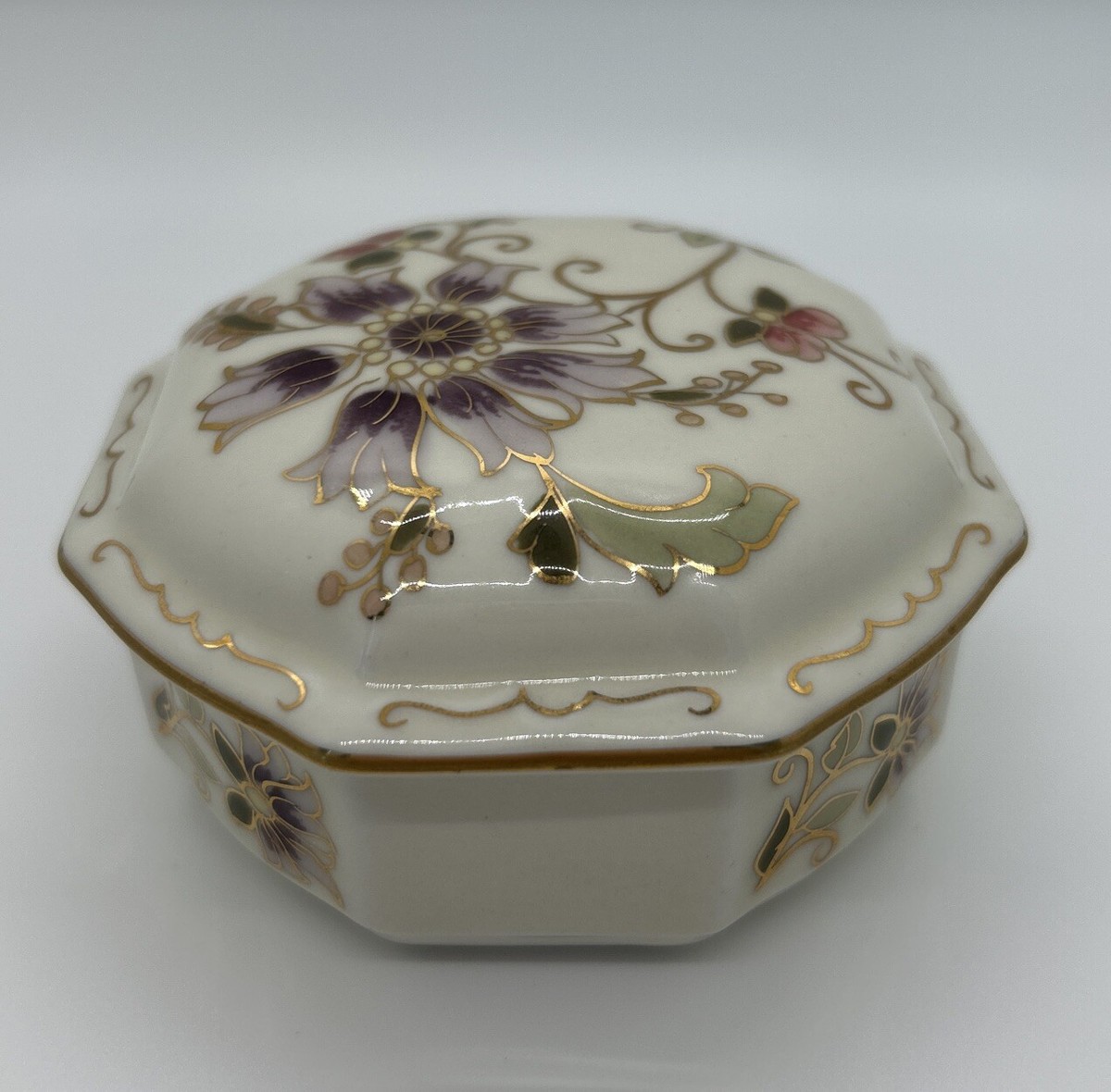 VTG Zsolnay Hungary Hand Painted 1868 Pecs Gold Trim Lidded 