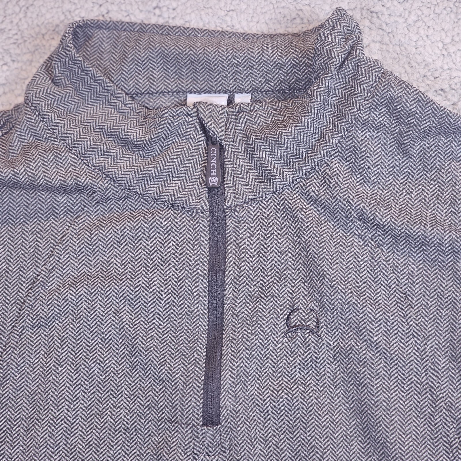 Cinch Womens XXL 1/4 Zip Pullover Top Gray Herringbone Pattern Long