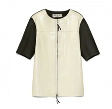 Marni For H&m White Patent Leather Black Cotton Knit Jacket Uk 10 Us 6 Small New