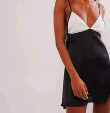 Free People Belmore Blocked Mini Slip Dress Black Size Large