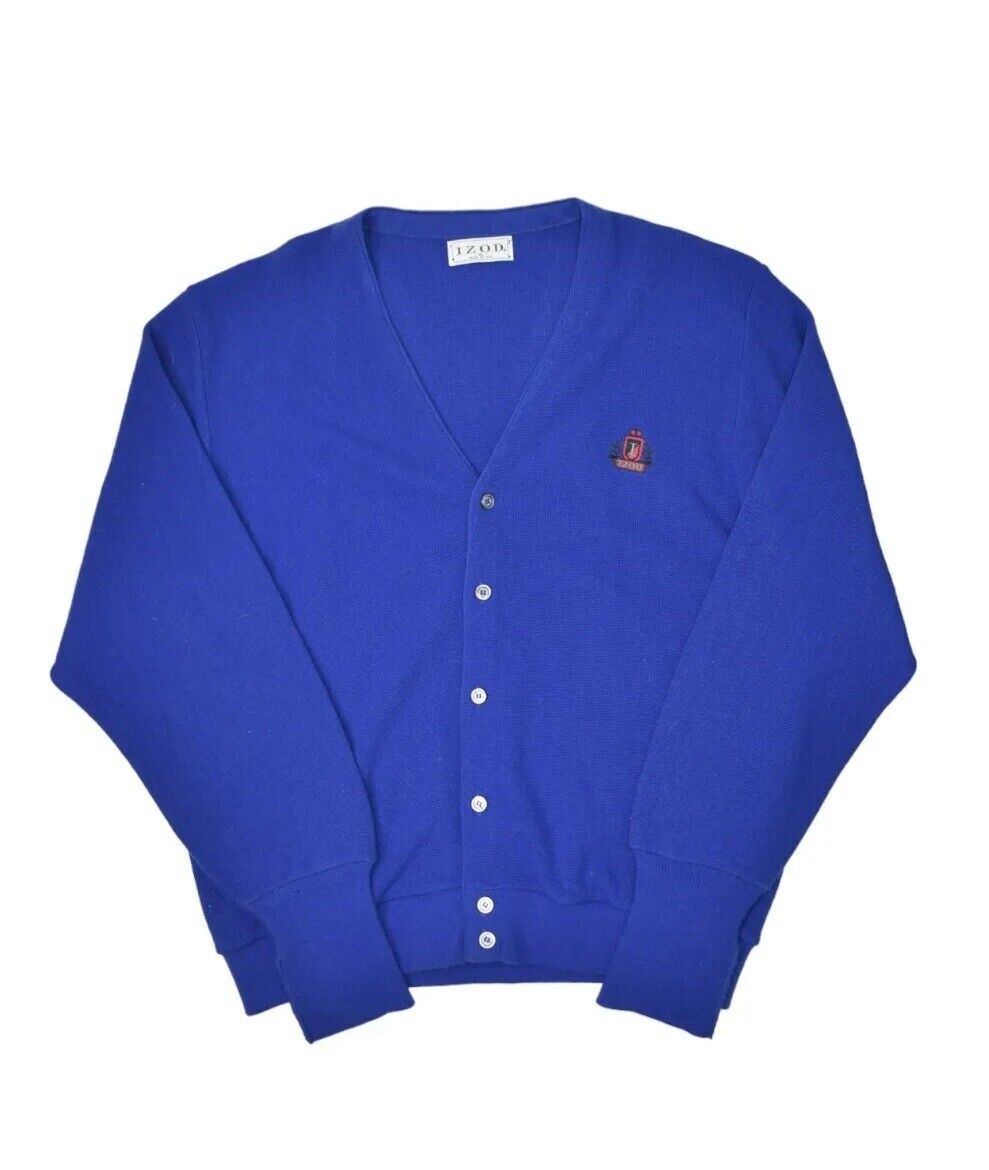 Vintage Izod Cardigan Sweater Mens XL Blue Made in USA Crest Vintage Izod Cardigan Sweater Mens XL Blue Made in USA Crest