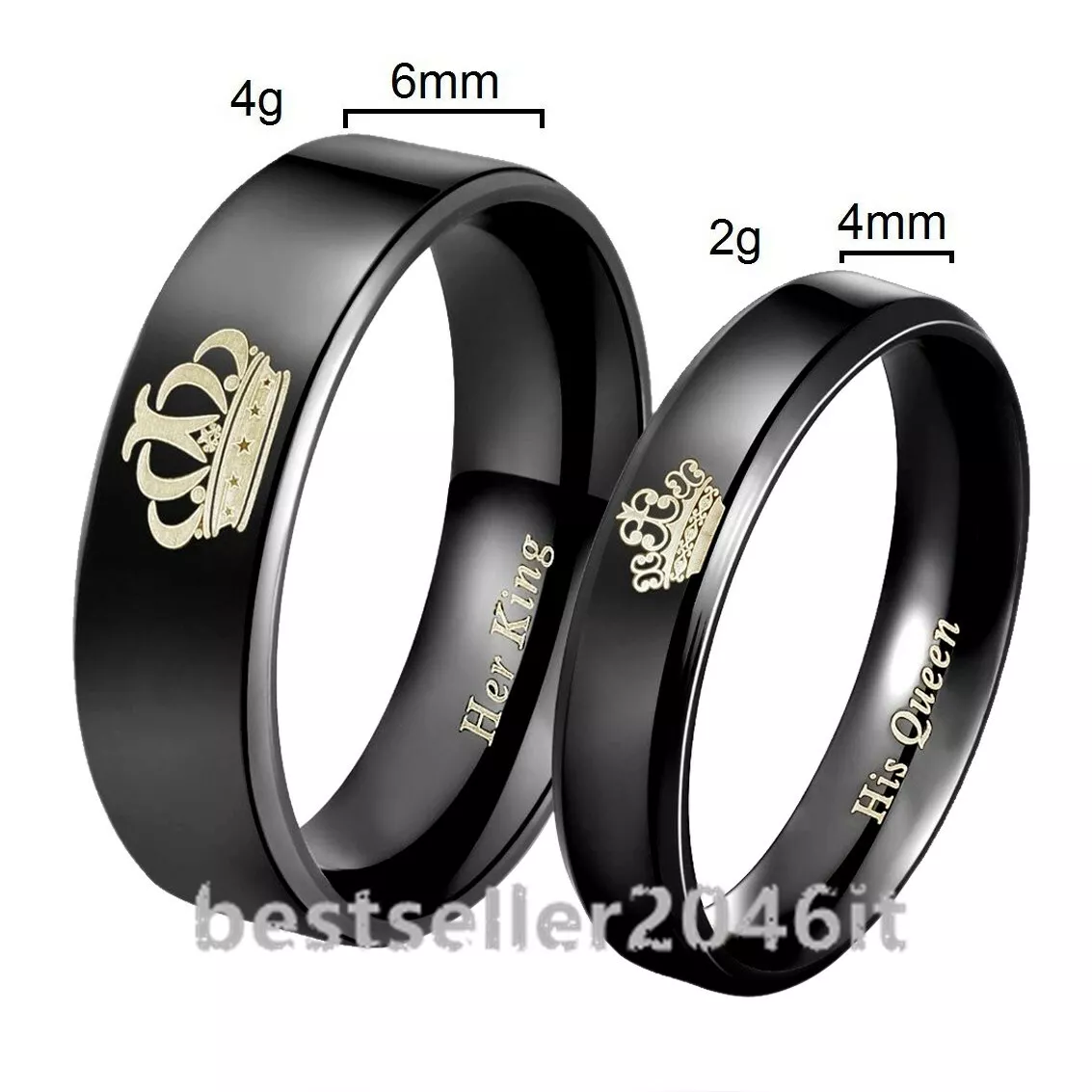 2pcs His Queen Her King Couple Rings Titanium Steel Promise