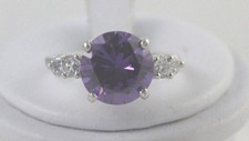 Amethyst 10 mm Round 6.25 ct Ring with 4 CZ Accents Sterling Silver Size 7