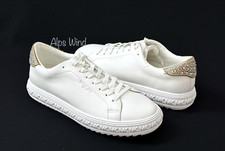 Michael Kors Womens Grove Embellished White Leather Sneakers MK Logo Size 8.5