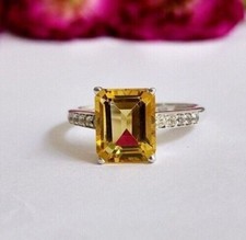 2 Ct Emerald Cut Simulated Citrine Women's Engagement Ring 14K White Gold Plated
