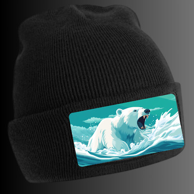 Unisex Cotton Angry Polar Bear Print Beanie Hat
