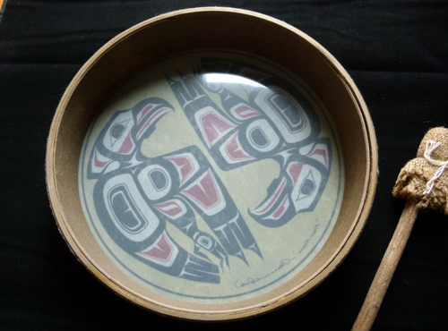 Clarence A Wells DRUM Signed handmade Stick Canadian First Nation Fish Hawk - Picture 3 of 8