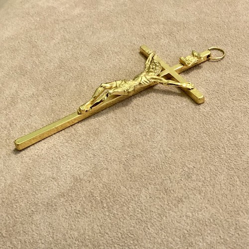 Crocifisso INRI metallo dorato 11 cm Vintage - Foto 5 di 13