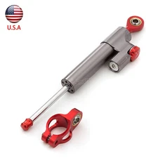 Motorcycle Universal FXCNC Adjustable Steering Damper Stabilizer Safety Grey&Red