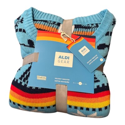 ALDI Holiday Christmas Winter Collection Holiday Sweater 1: Lights Blue XL 