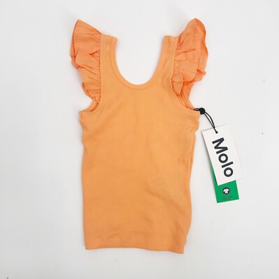 Molo Girls Size 3/4 Ranja Tank in Papaya with Poplin Ruffles Organic Cotton