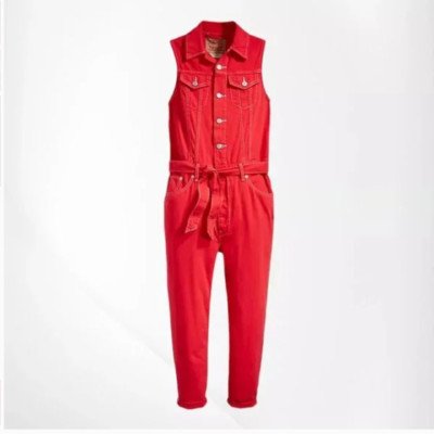 Levi's Sleeveless Cropped Tapered Jumpsuit Denim Women's Size XS Red CHRISTMAS!!