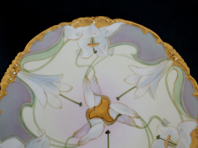 JPL France Lemoges plate Art Nouveau crocus lilies J.P.L gold trim