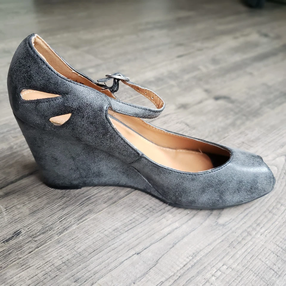 Cuñas grises Nicole Alana Peep Toe para mujer talla 7M Foto 4 de 4