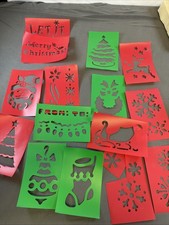 15 Reusable Christmas Stencils - Plastic  Washable Tree Snowflake Sled Stocking