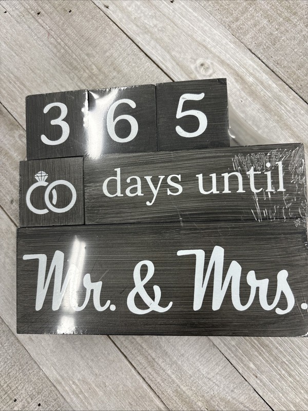 Wedding Countdown Calendar Wooden Blocks Engagement Bride Groom Decor New 
