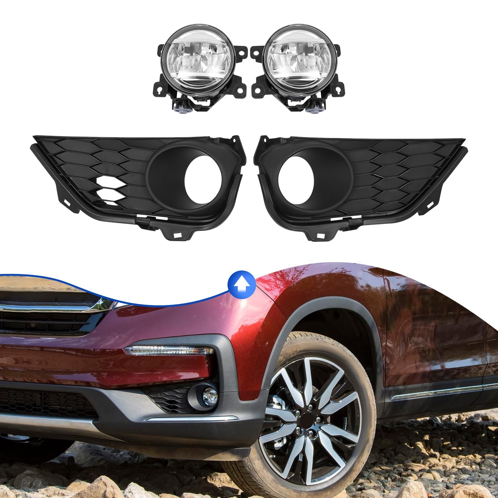 for 2019-2022 Honda Pilot LED Fog Lamp Clear Lens Black 71102TG7A60 71107TG7A60