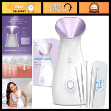3-in-1 Nano Ionic Facial Steamer - Humidifier, Temp Control, Pore Unclogger, Spa