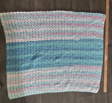 Handmade Knit Crochet Baby Blanket Crib Stroller Throw, Square Shape 36 X28
