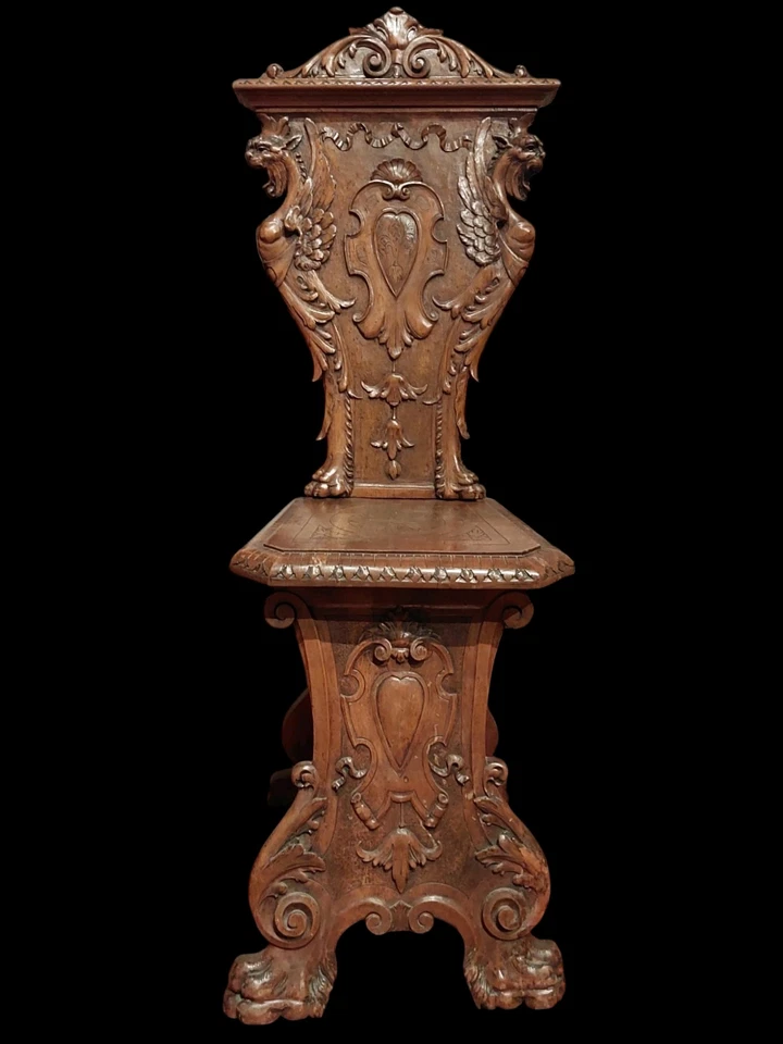 SILLA ITALIANA VALENTINO PANCIERA BESAREL ANTIGUA GRIFO TALLADO FINO SGABELLO Foto 3 de 4