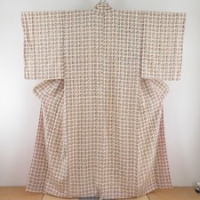 Komon kimono Silk Autumn leaves pattern Beige 61.8inch Women's