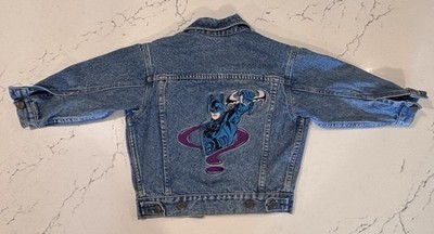 DC Batman Unisex Kids Blue Denim Jacket Embroidered, Button, Pockets XXS