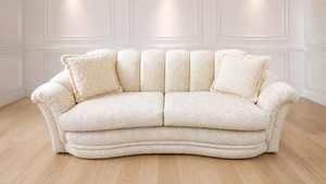 Vintage 2003 Jonathan Louis Crescent Sofa - Hollywood Regency Style Cream Damask