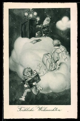 Christmas Angel with Gifts on a Cloud, Postcard 
