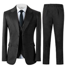 Mens 3Pcs Striped Suit Groomsmen Formal Wedding Business Prom Party Tuxedo Suits