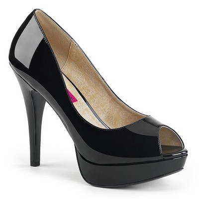Pleaser Chloe 5 1 4'' Heel Concealed Platform Peep Toe Pump Black Patent 01