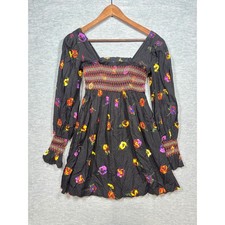 Urban Outfitters Dress XS Isobel Black Floral Smocked Long Sleeve  Boho Mini