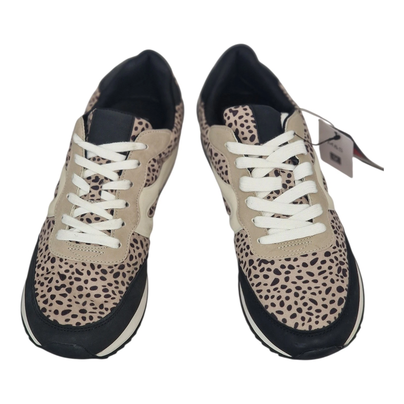 M&S Collection Women's Lace Up Retro Leopard Print Trainers Black RRP £35.00