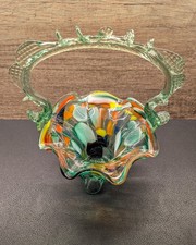 Glasschale Körbchen mit Henkel Glas Handarbeit Murano Stil 29 cm