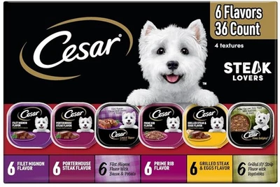 Cesar Adult Wet Dog Food Steak Lovers Variety Pack with Real Meat, 3.5 oz. 36 pk