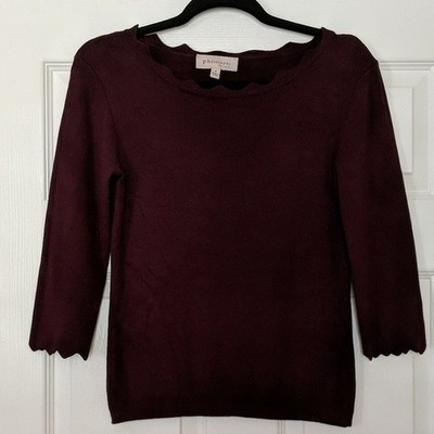 PHILOSOPHY Sweater Womens Small Sm S Red 3/4 Sleeve Scalloped Neck